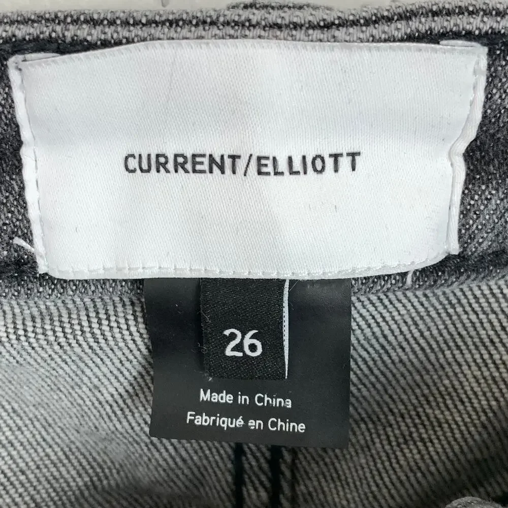 Current Elliott The 5 Pocket Mini Denim Skirt Black White Cotton Stretch Size 26